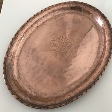 LARGE Antique Arts & Crafts Solid Copper Tray By Hugh Wallis Oval Design #11