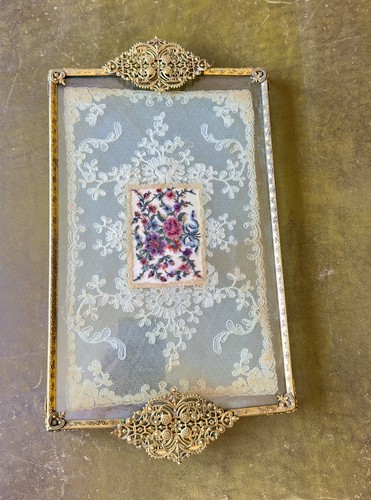 Vintage petit point lace - point, tray