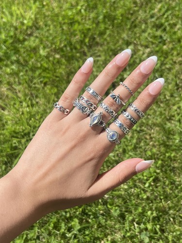 12pcs boho silver - silver, ring