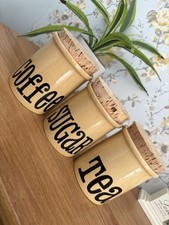 T G Green Canisters Tea Coffee Sugar Jars Vintage Cork Lid Country Style England
