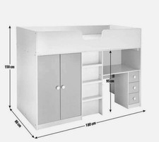white cabin bed, with desk and