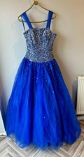 Designer Goya London RRP £650 Size 12 Blue Sequin Party Prom Dress Lined Sequins