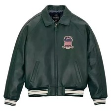Avirex Men's Olive Genuine Cowhide Leather American Flight Bomber Jacket