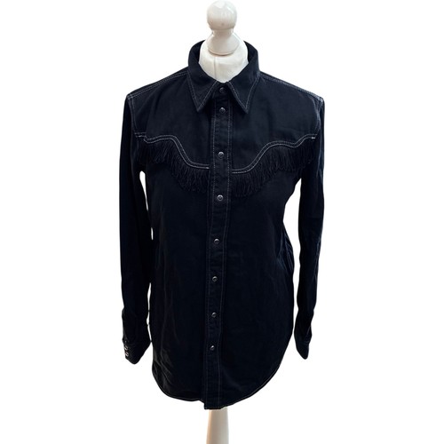 Ganni kress black denim fringe - ganni,