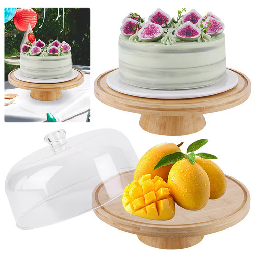Wooden cake stand - stand, glass