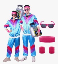 80s Retro Tracksuit Shell Suit Trackie Scouser Fancy Dress Costume Unisex Size M