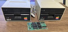 Pair of Apple Disk II 5.25" Floppy Drives Drives 1 and 2 with Interface Card 