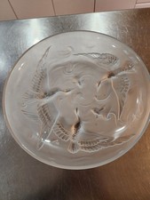 1930’s ART DECO VERLYS FROSTED ART GLASS WIDE BOWL BIRDS KOI cranes centerpiece