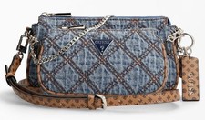 GUESS DENIM CROSS BODY BAG ARIE QUILTED 2 PIECE MULTI & DUST BAG BRAND NEW RARE!