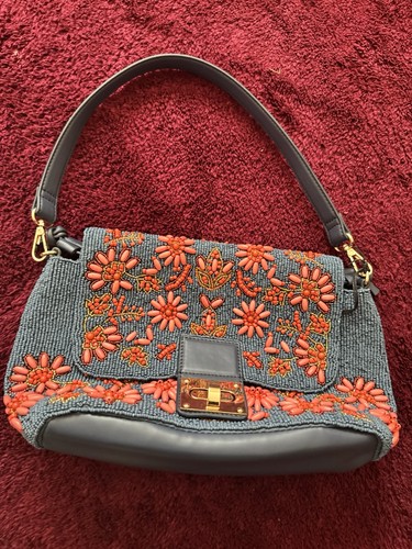 Beaded shoulder bag - bag, blue