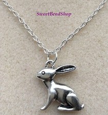 Silver Plated Necklace with Large Hare Rabbit Wildlife Pendant