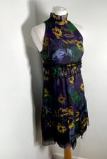 ERDEM high neck ruffle trim Devina dress UK 8 VGC silk layered pattern print