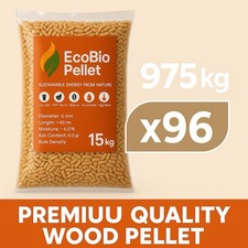 EcoBio Pellet 15kg x 96 Bags (975kg Pallet) 100% Wood Low Ash High Heat Food
