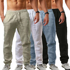 UK Mens Casual Sports Cotton Linen Pants Breathable Loose Running Yoga Trousers