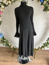 TED BAKER Jumper Dress Womens TB 2 UK 10 Matharr Dark Grey Flutted Sleeve Maxi