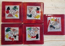 5 , HAND MADE GLASS COASTERS all slightly different 