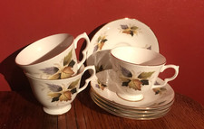 GAINSBOROUGH AUTUMN LEAVES - 3 x TEA CUPS & 5 x SAUCERS.  BONE CHINA, ENGLAND
