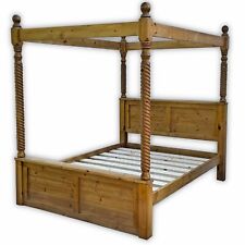 CHUNKY Barley Posts 4FT Small Double FOUR POSTER Pine Bed Frame with Panels