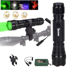 Tactical 501B LED Flashlight Torch Hunting 4-Colour Light UV Lamp Scope Mount UK