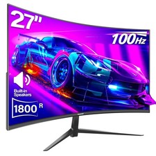 Curved Monitor 27 Inch 100Hz, PC Gaming Monitor with Speakers, AMD