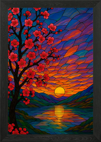 Stained glass cherry - stained, blossom