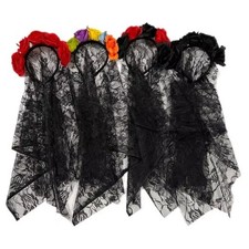 Black Flower Headband With Veil Wedding Halloween Fancy Dress Costume Accessory