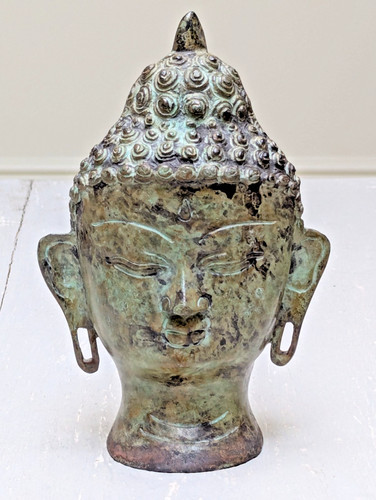 Metal verdigris buddha - verdigris, head