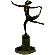 Austrian Art Deco Sculpture Dancing Lady Closed Eyes With Elegant Legs Lorenzl