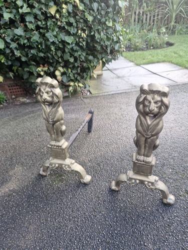 Antique brass iron andirons - iron,