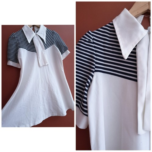 Vintage 70s white navy - , stripe