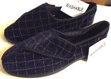 Mens-  NAVY BLUE EASY SLIP ON SLIPPERS - Blue Check - Size UK 12 - HOOK & LOOP
