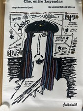 Cuban Lithograph Film Poster Che, Entre Leyendas Guevara Hand printed