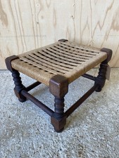Vintage Mid Century Retro Woven Rectangular Wooden Foot Stool