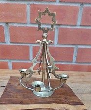 Vintage Brass Christmas Tree Candle Holder Candelabra, for 4 Small Candles, 9"