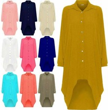 Women Batwing Sleeve Dip Hem High Low Button Collar Shirt Dress Plus Size