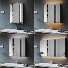 Black Bathroom Mirror Cabinet LED Lights Shaver Socket / Demister With Storage