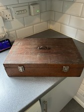 Vintage Hand Made Wooden Fishing Tackle Box with Lots of Contents Very Good Cond