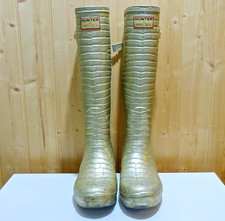 Hunter x Jimmy Choo Croc Wellington Boots Size 6 Limited Edition Wellies Gold