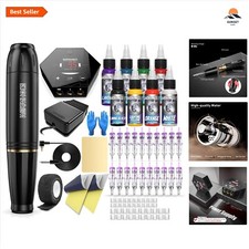 Tattoo Kit Rotary Pen Machine Complete Set for Beginners with Ink Needles