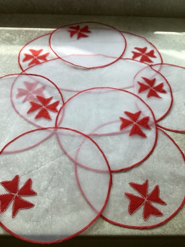 Vintage hand made doilies red - hand,