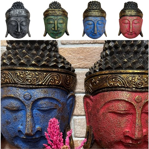 Handcarved wooden buddha head - handcarved,