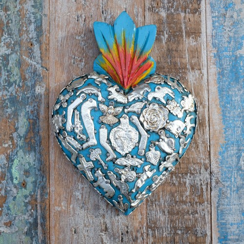 Mexican wooden milagros heart - wooden,