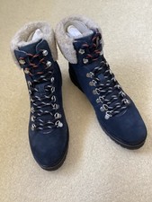 Crew Clothing navy  Suede LadiesHiker Lace Up Boots Eu 39 UK 6 Shearling Trim 