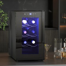 Mini Tabletop Wine Cooler Under Counter Fridge 8Bottle Rack Glass Door LED Light