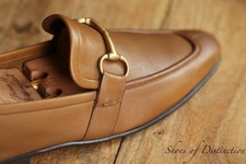 Gucci Tan Brown Leather Brass Bit Loafers Shoes Men's UK 8 E US 9 EU 42