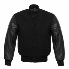 New Letterman Solid Black Wool
