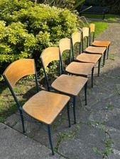 6 Vintage Retro German school style industrial metal plywood dining chairs