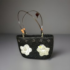 Black Raffia Straw Tote Bag