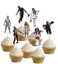 24 Precut Zombies Horror Food Cupcake Toppers Picks Party Halloween Decorations