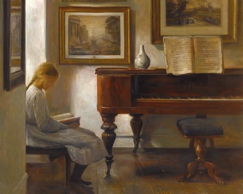 Antique girl reading next - antique,